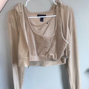 Velour Crop Top and Crop Jacket Set